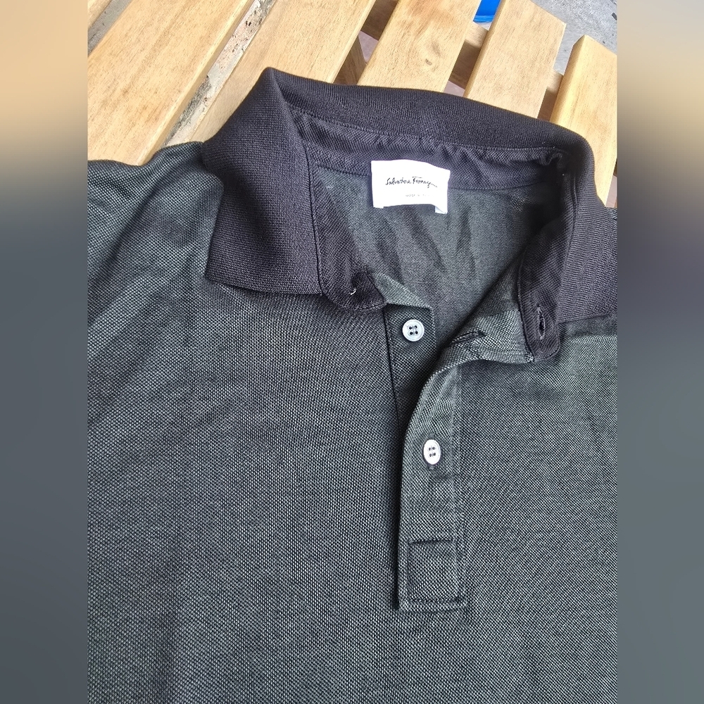 Salvatore Ferragamo Dark Green Polo with Black Collar - Picture 8 of 9